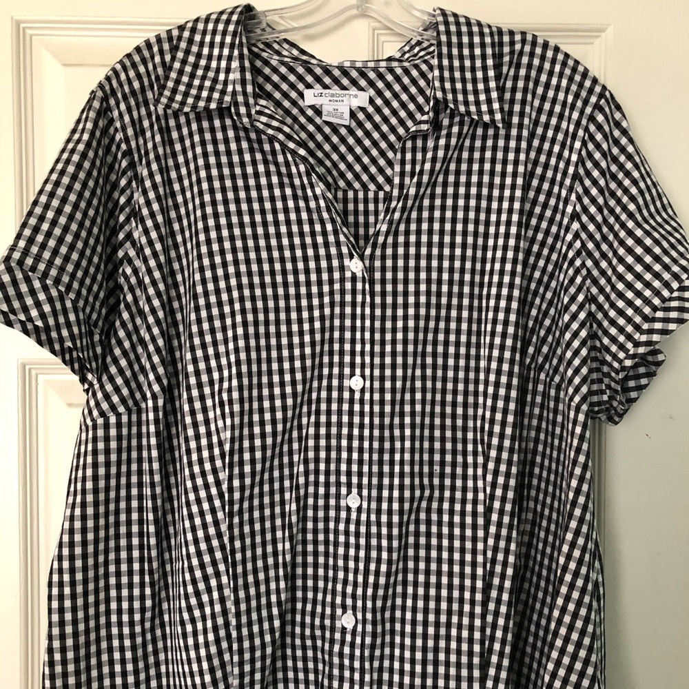 Liz Claiborne NWOT black gingham camp shirt 3x